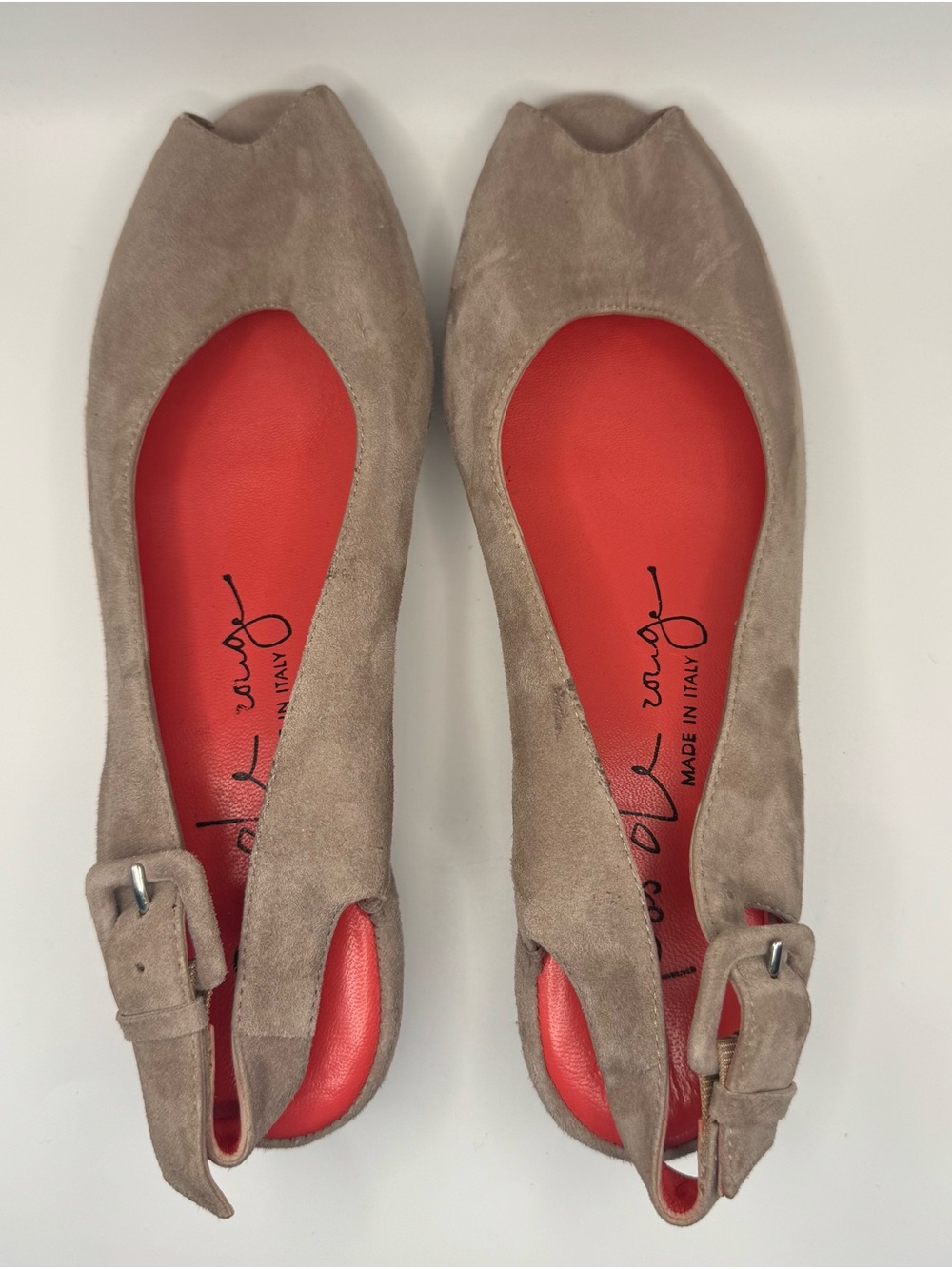 Vintage Italian Suede Slingback Shoes — Taupe/Nude — Size 38.5